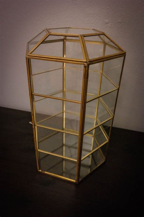 Vintage Brass And Glass Hexagon Display Case Display Case Glass
