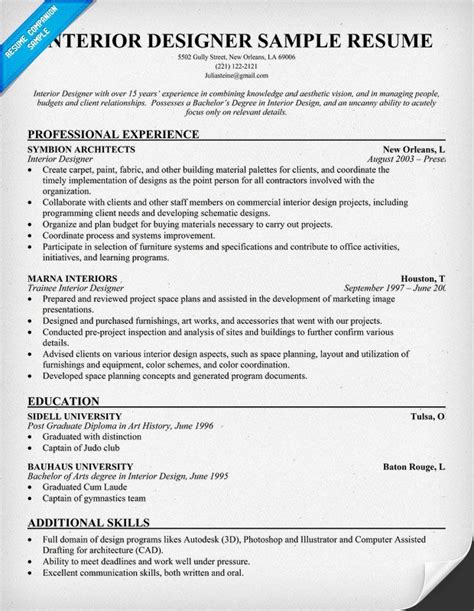 interior designer resume resumecompanioncom resume samples