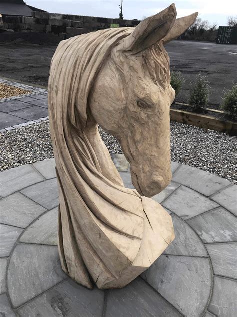 stunning bespoke horse head wood carving sculpture