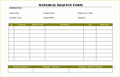 requisition form template excel  material request form format samples