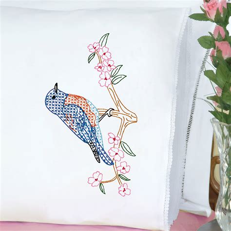 jack dempsey needle art  bluebird embroidery pillowcases