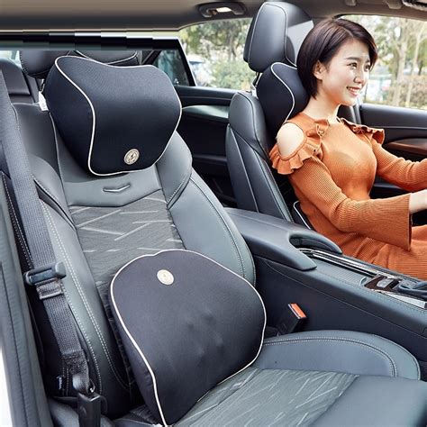 Car Seat Lumbar Support Back Cushion And Auto Headrest Set Memory