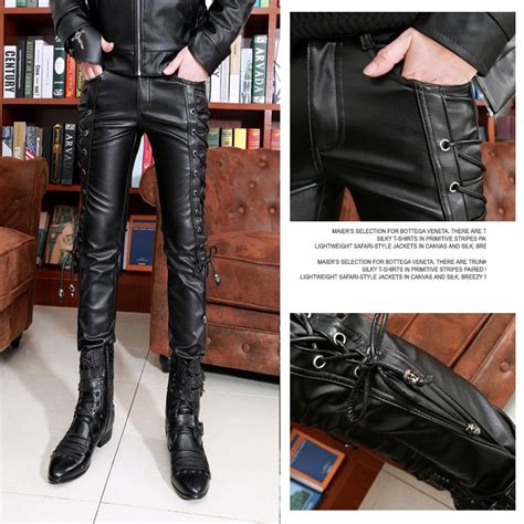 mainstream fashion leather pants boys casual slim skinny pants leather pants trend men