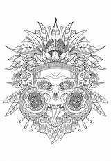 Coloring Skull Aztec Pages Grey Adult Adults Shades Color Incas Mayans Book Gray Halloween Aztecs Tattoo Books Incredible Abstract Justcolor sketch template