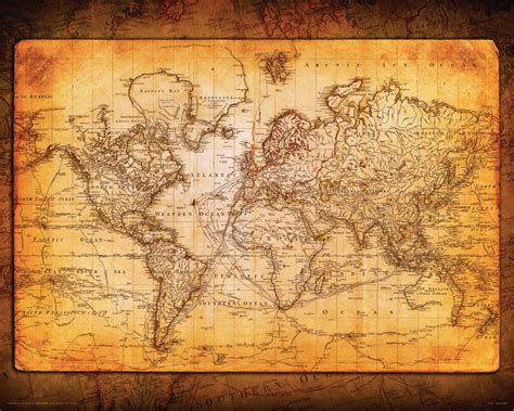 world map antique vintage  style decorative educational classroom poster print steampunk web