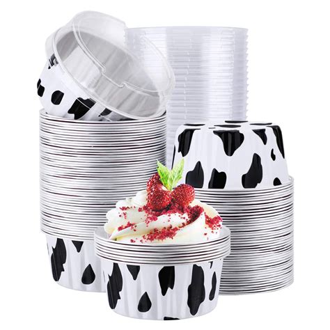 cake cups  pcs disposable aluminum foil cupcake cups  lids  pies cheesecake pudding
