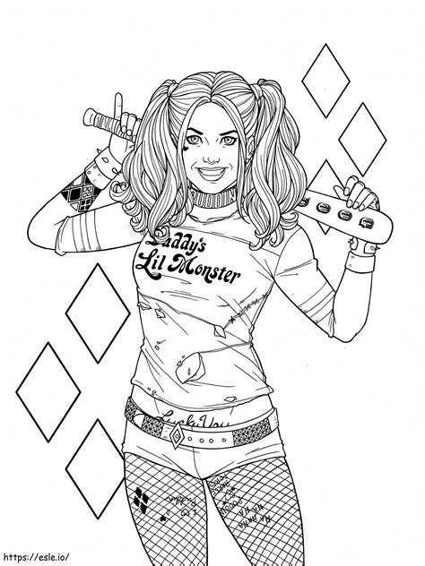 divertente harley quinn  una mazza da baseball da colorare