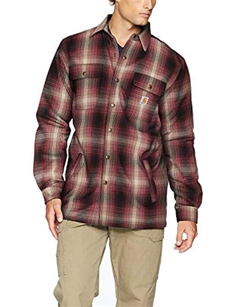 carhartt hubbard flannel plaid sherpa lined shirt jac in brown for men