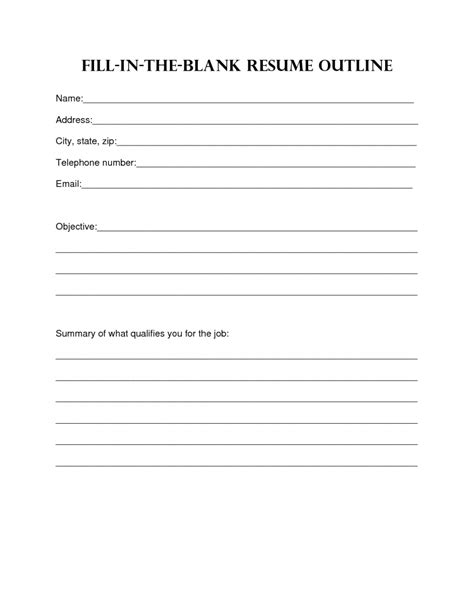 printable fill   blank resume templates  printable
