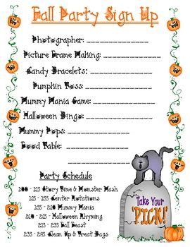fall party sign  sheet teacherspayteacherscom preschool halloween