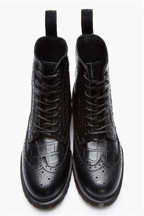 lyst dr martens black leather croc embossed marcus brogue boots