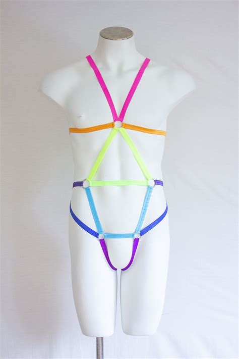mens body harness rainbow lingerie pride outfit festival fashion