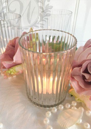 Set Of 6 Glass Ribbed Votive Tea Light Candle Holder Wedding Decoration