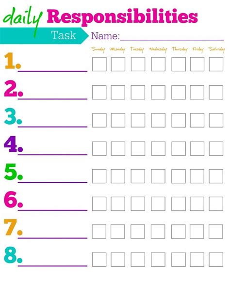 week   chore chart checklists  printable downloads