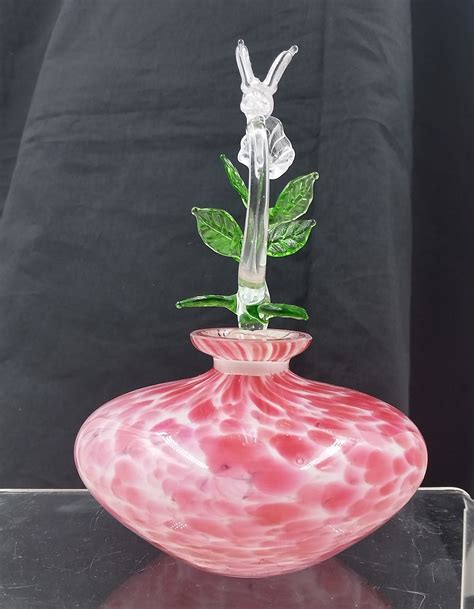 Vintage Hand Blown Glass Perfume Bottle With Hummingbird Stopper S