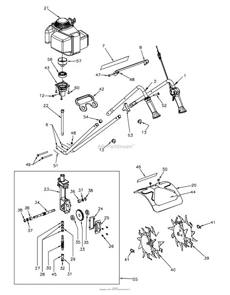 bunton bobcat ryan   cycle gas tiller parts diagram  mantis tiller main assembly