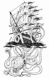 Kraken Tattoo Pirate Octopus Sleeve Tattoos Ship Designs Drawings Sea Nautical Drawing Tatouage Cool Tumblr Kracken Dessin Cracken Visit Draw sketch template