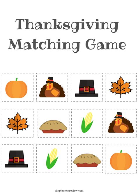 thanksgiving matching game  printable simple mom review