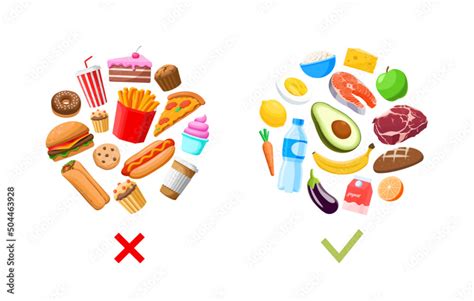 healthy  unhealthy food flat vector illustration eat healthily