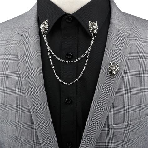 man suit shirt collar tassel chain lapel pin brooch dragon badge retro pins wedding dress party