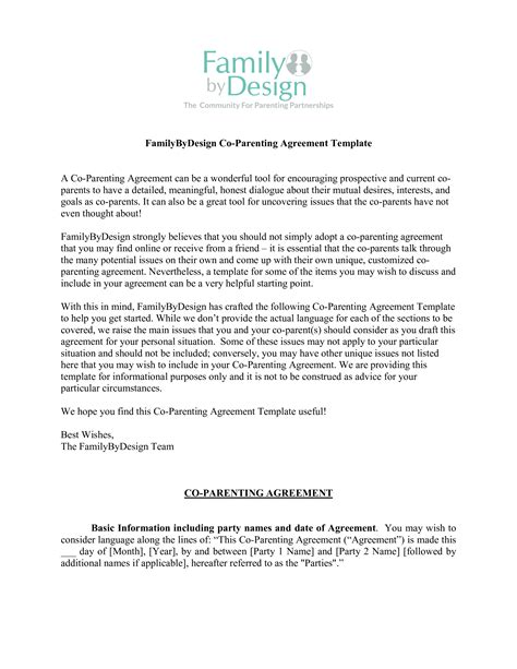 parenting agreement templates  allbusinesstemplatescom