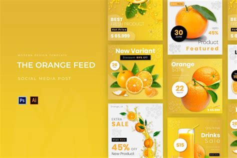 orange feed instagram post graphics envato elements