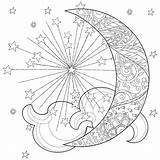 Moon Sun Celestial Drawing Coloring Pages Mandala Adult Printable Star Witch Drawings Paintingvalley sketch template
