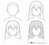 Anime Hair Step Draw Drawing Female Manga Messy Long Drawings Easy Hairstyles Sketch Tutorial Animeoutline Sketches Choose Board sketch template