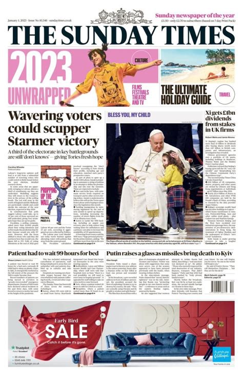 sunday times front page 1st of january 2023 tomorrow s papers today
