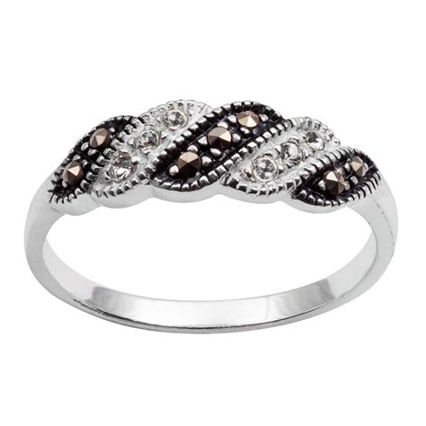 ladies sterling silver marcasite crystal ring jewelry rings