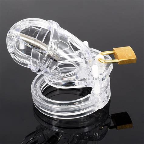 plastic male chastity lock chastity device with urethral catheter 8mm chastity belt cock cage