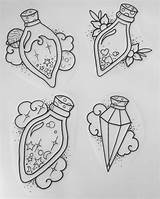 Potion Drawing Potions Bottle Tatuaggi Wicca Disegni Witch Tatuaggio Easy Mystical Sketches Ttt sketch template