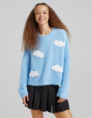 bershka trui met wolken  blauw asos