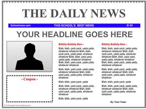 newspaper article examples  newspaper front page template