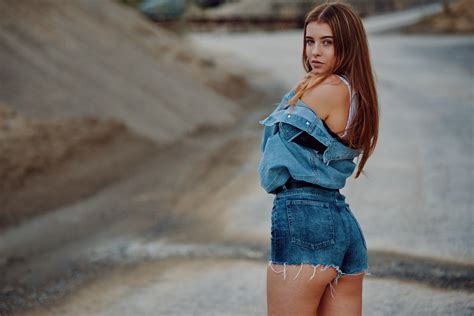 wallpaper portrait jean shorts ass denim shirt women outdoors