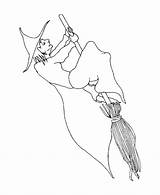 Coloring Witch Medieval Fantasy Sheets Broom Riding Her sketch template