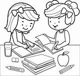 Homework Doing Coloring Girl Vector Students Book Illustrations Stock Children Illustration sketch template