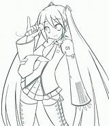 Miku Hatsune Chibi Vocaloid Lineart Kouken Coloringhome sketch template