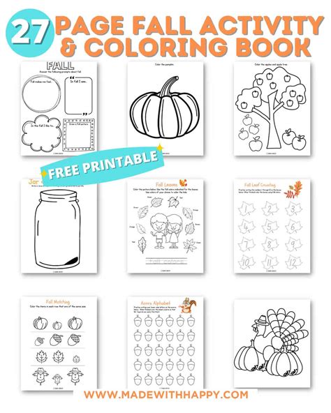 fall activity  coloring book  kids  printable