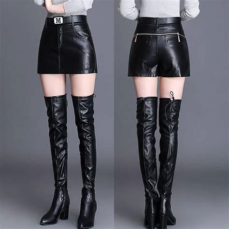 plus size women high waist pu leather skirt pantskirt micro mini s