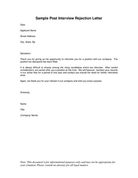 rejection interview   letter   write  rejection
