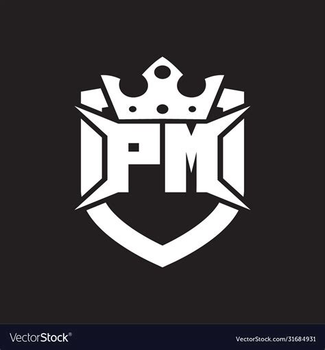 pm logo monogram isolated  shield  crown vector image