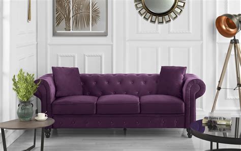 classic chesterfield couch  velvet scroll arm tufted button sofa