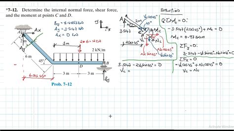 determine  internal normal force shear force   moment