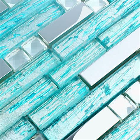 Stainless Steel Backsplash Blue Glass Mosaic Tiles Kitchen