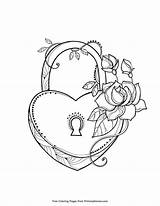 Coloring Pages Heart Lock Adult Valentine Locket Printable Homework Hearts Print Adults Key Skull Color Valentines Colouring Tattoo Mandala Template sketch template