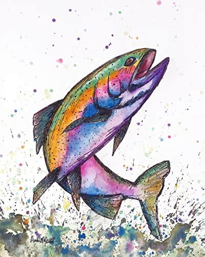 amazoncom rainbow trout watercolor art print fish art cabin art