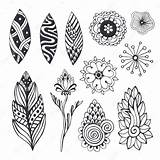 Vector Doodle Zentangle Nature Flowers Leaves Coloring Drawn Hand Collection Set Style Premium Stickers sketch template