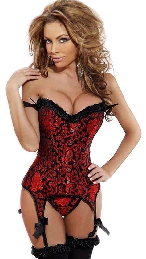 burlesque brocade boned lace up overbust corset and bustier top
