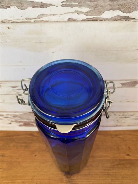 Vintage Rare Cobalt Blue Canister Glass Spaghetti Jar Etsy